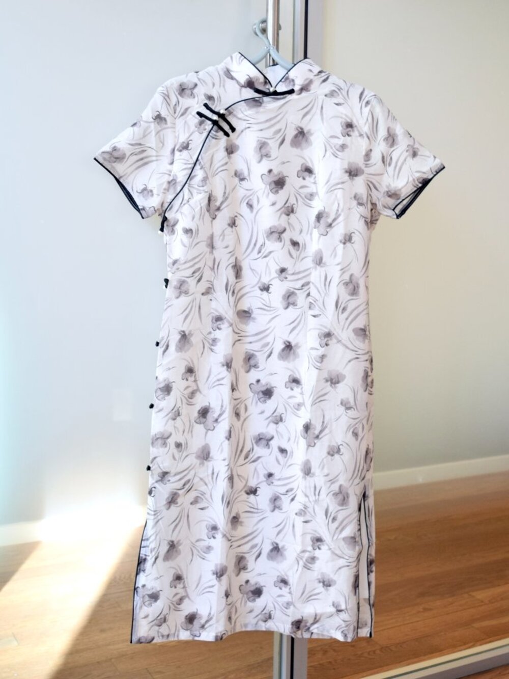 White Gray Flower Qipao Dress - Chinese Cheongsam